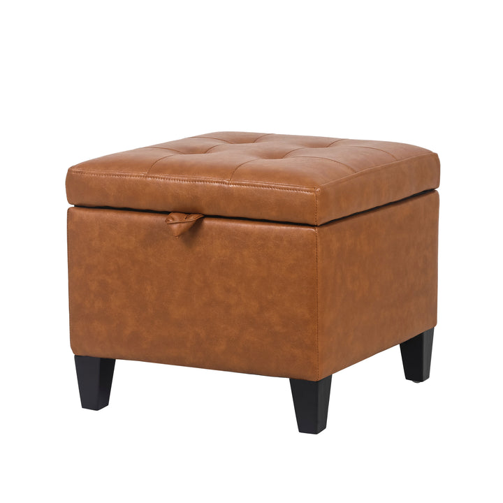 Square faux leather storage ottoman, footstool for home.