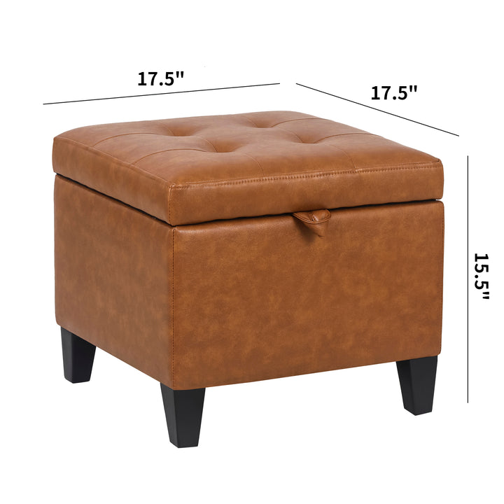 Square faux leather storage ottoman, footstool for home.
