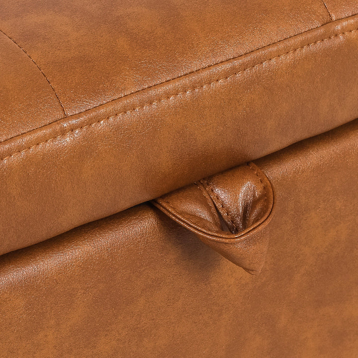 Square faux leather storage ottoman, footstool for home.