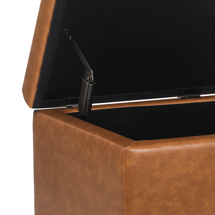 Square faux leather storage ottoman, footstool for home.