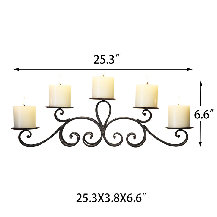 Iron tealight candle holder decor with 5 pillars.